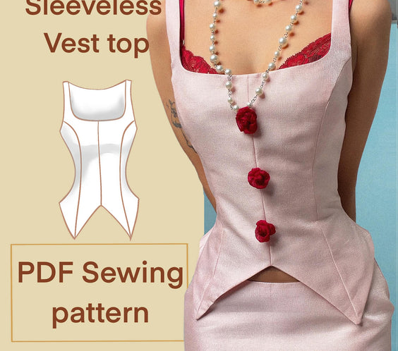Sleeveless vest top A4 PDF Sewing Pattern PRINTABLE | Instant Download with 14 sizes