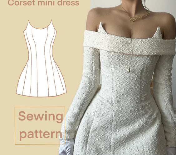 Corset mini dress A4 PDF Sewing Pattern | Instant Download with 14 sizes