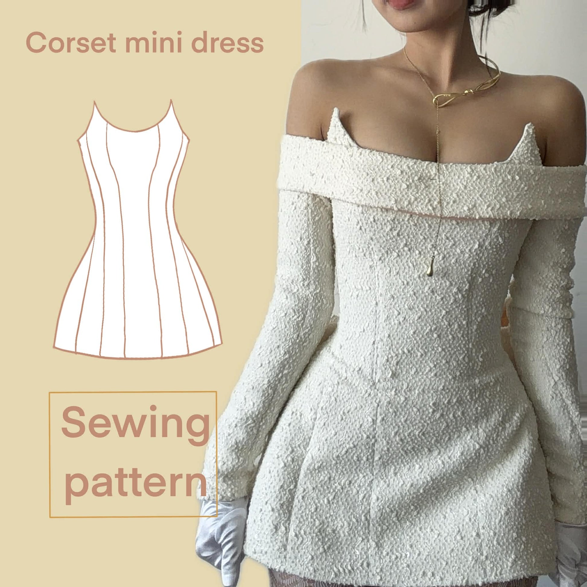 Corset mini dress A4 PDF Sewing Pattern | Instant Download with 14 sizes