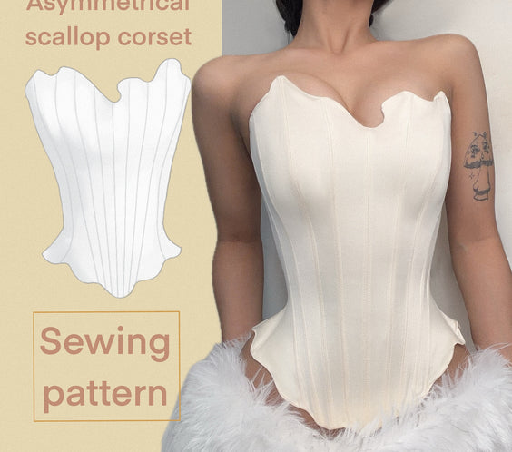 Asymmetrical scallop corset A4 PDF Sewing Pattern | Instant Download with 14 sizes