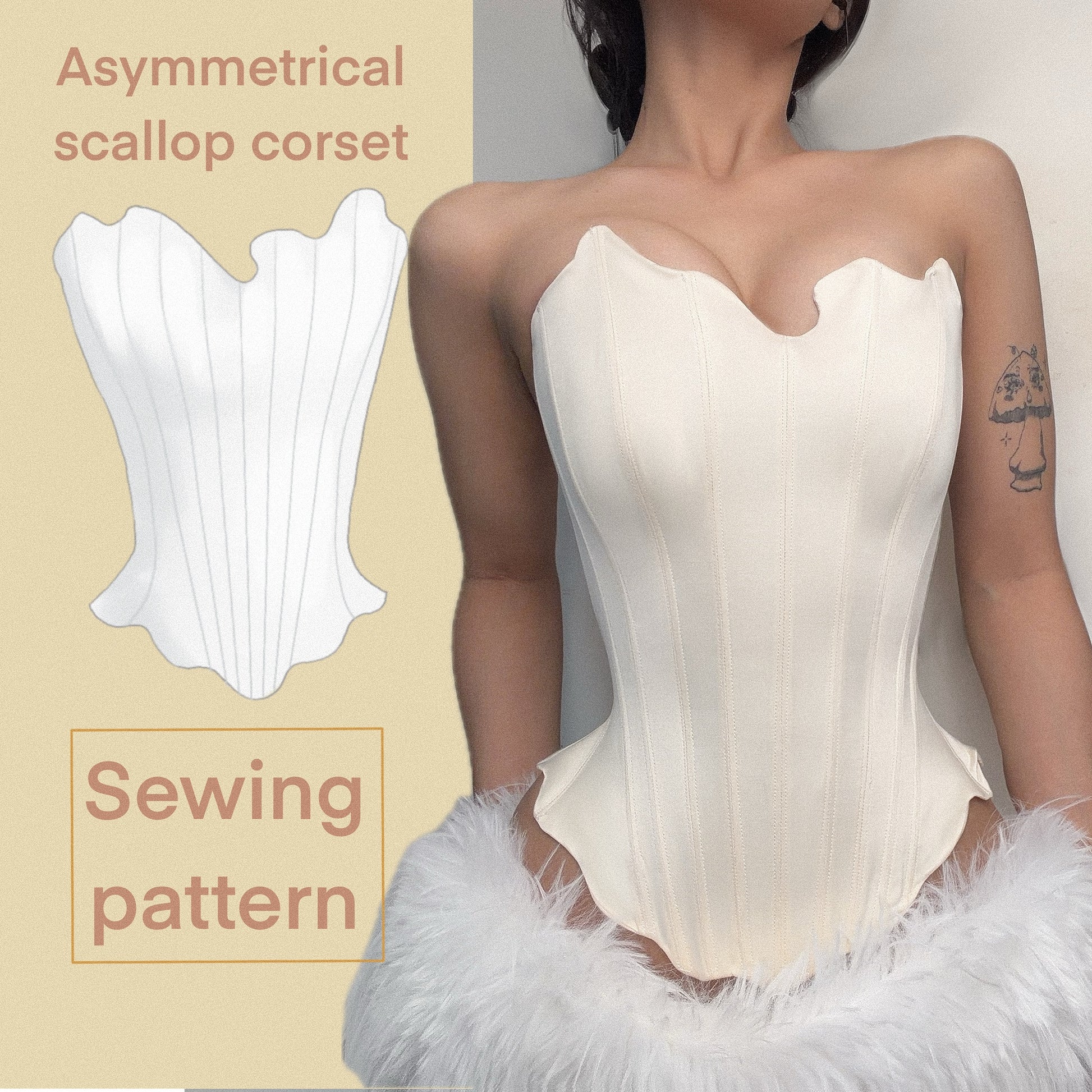 Asymmetrical scallop corset A4 PDF Sewing Pattern | Instant Download with 14 sizes