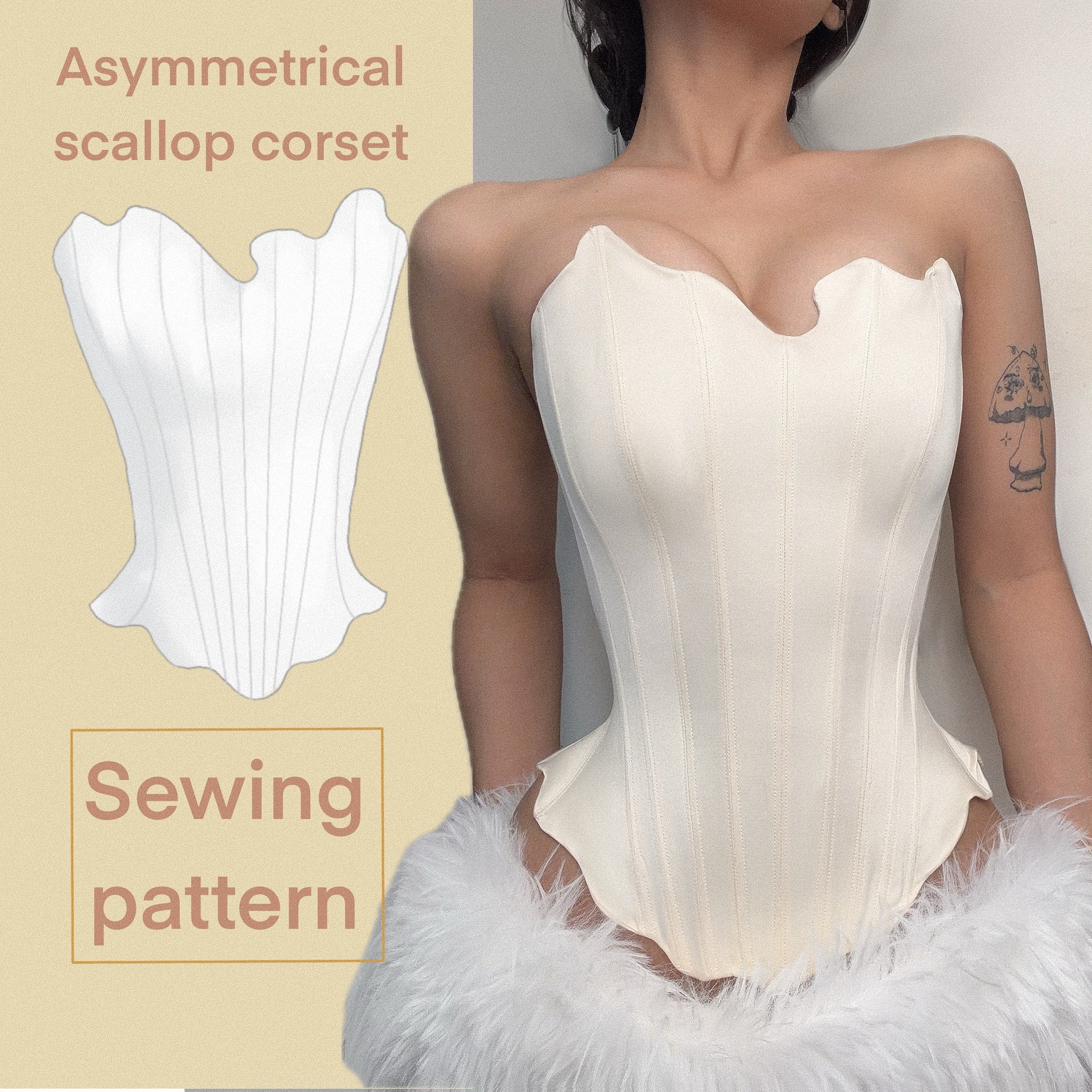 Asymmetrical scallop corset A4 PDF Sewing Pattern | Instant Download with 14 sizes