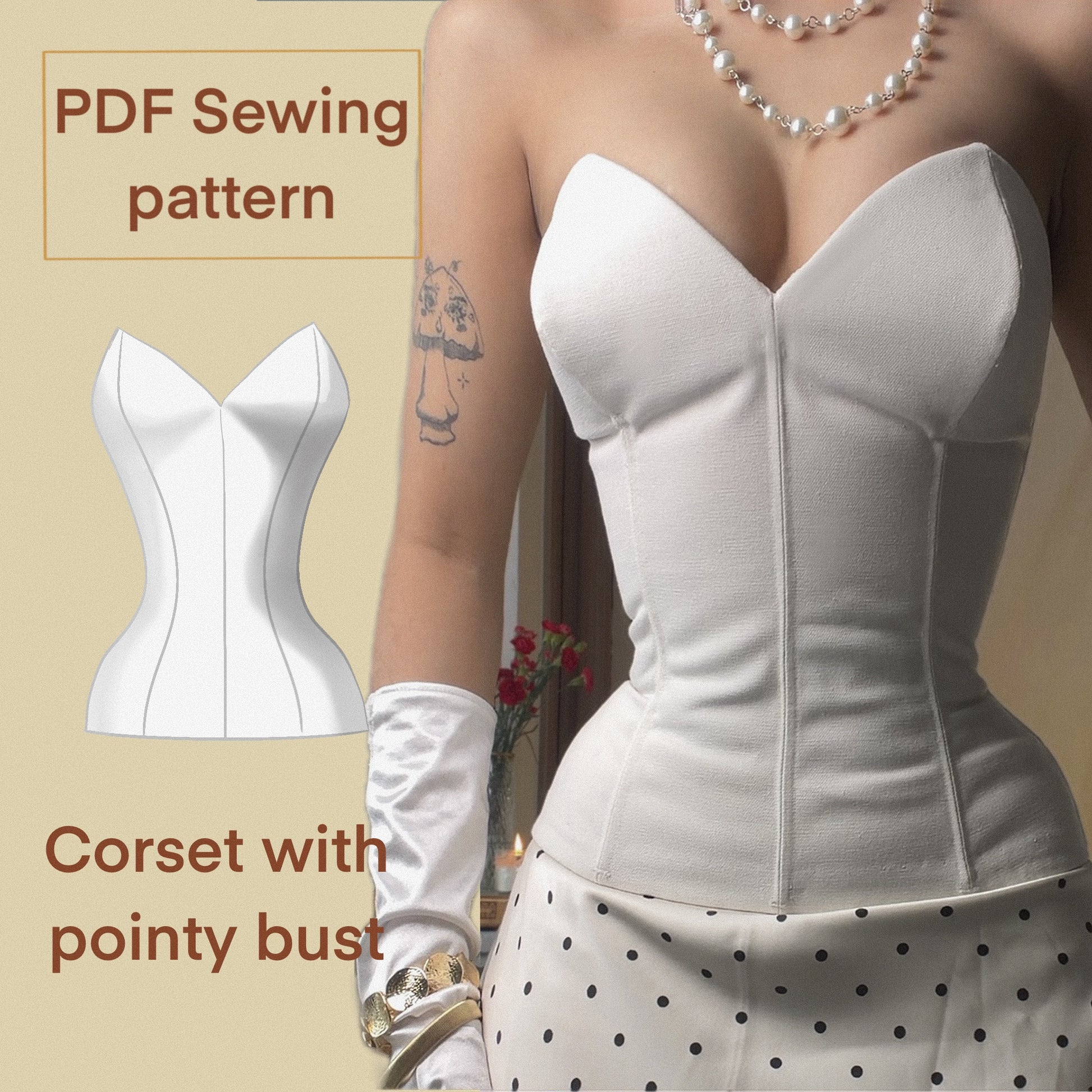 Classic corset with pointy bust PDF Sewing Pattern PRINTABLE | Instant Download with 14 sizes