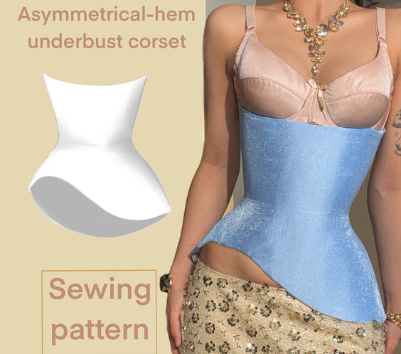 Asymmetrical-hem Underbust corset PDF Sewing Pattern PRINTABLE | Instant Download with 14 sizes
